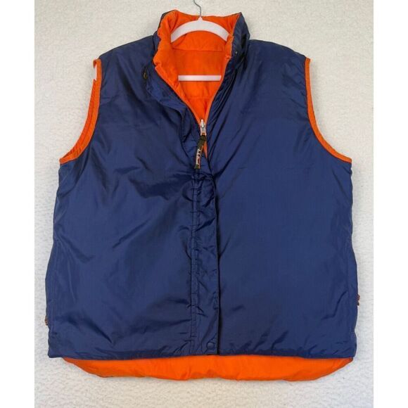 L.L.Bean Goose Down Puffer Vest Reversible Blue/Orange Zipped Up Women’s Size‎ L - Picture 1 of 11